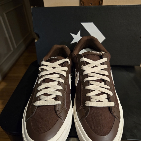 Converse Brown Canvas Sneakers With Leather Trim & Cushion Comfort Insoles - Picture 2 of 5